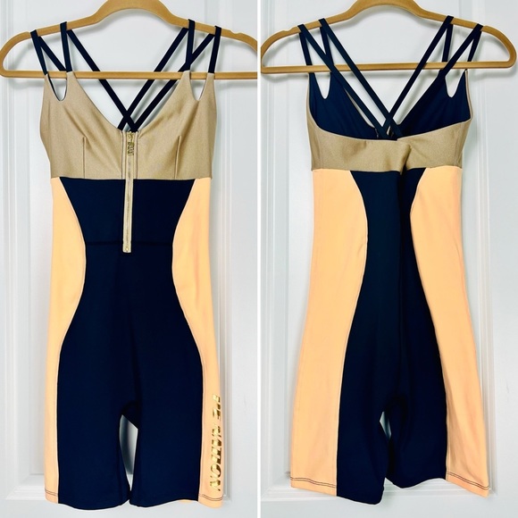PE Nation Downswing Bodysuit Romper Small Hourglass Design, Black Gold One-Piece - Picture 3 of 12